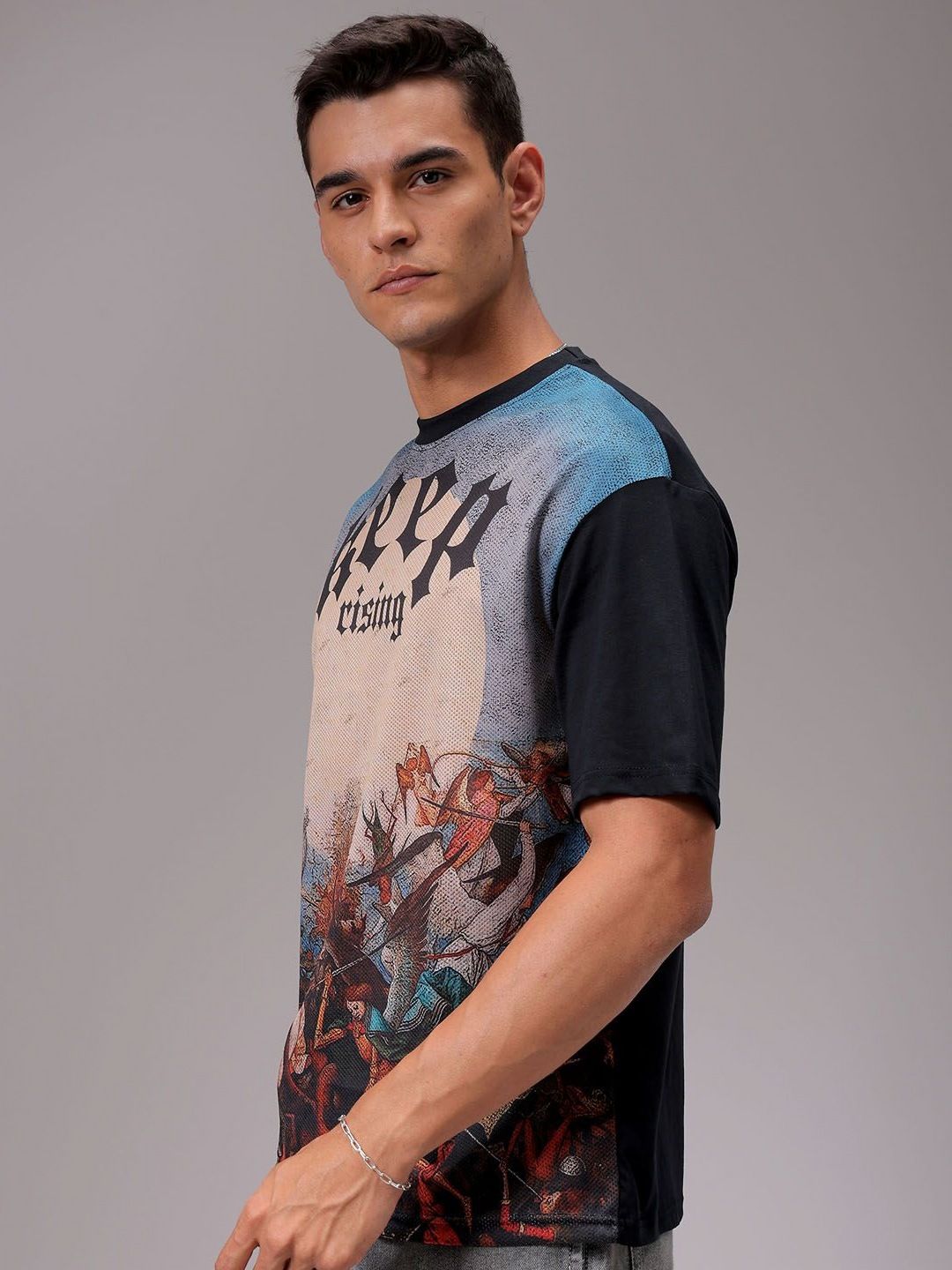 The Indian Garage Co Men Graphic Printed Round Neck Cotton Boxy T-shirt