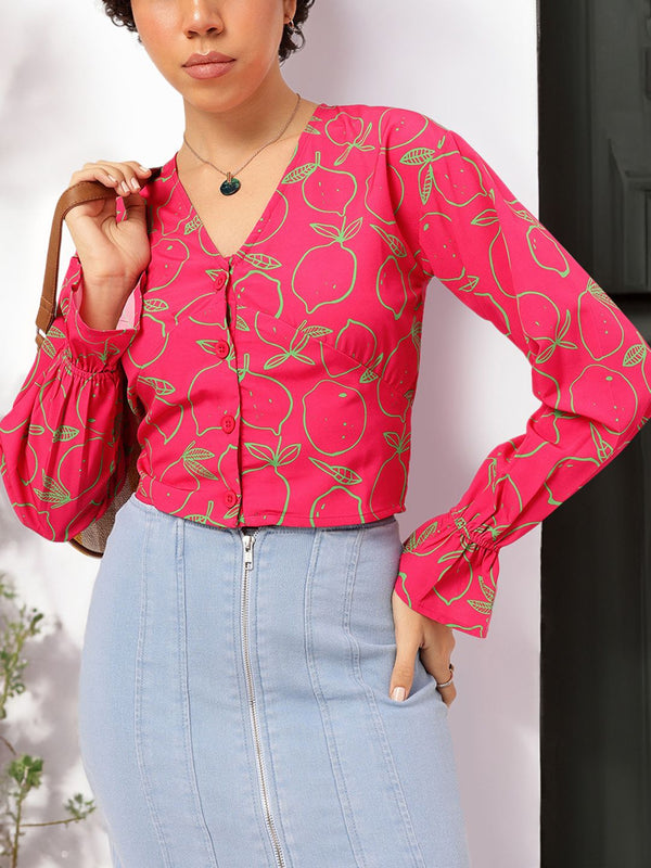 DressBerry Edgy Elegance Printed Shirt Style Top