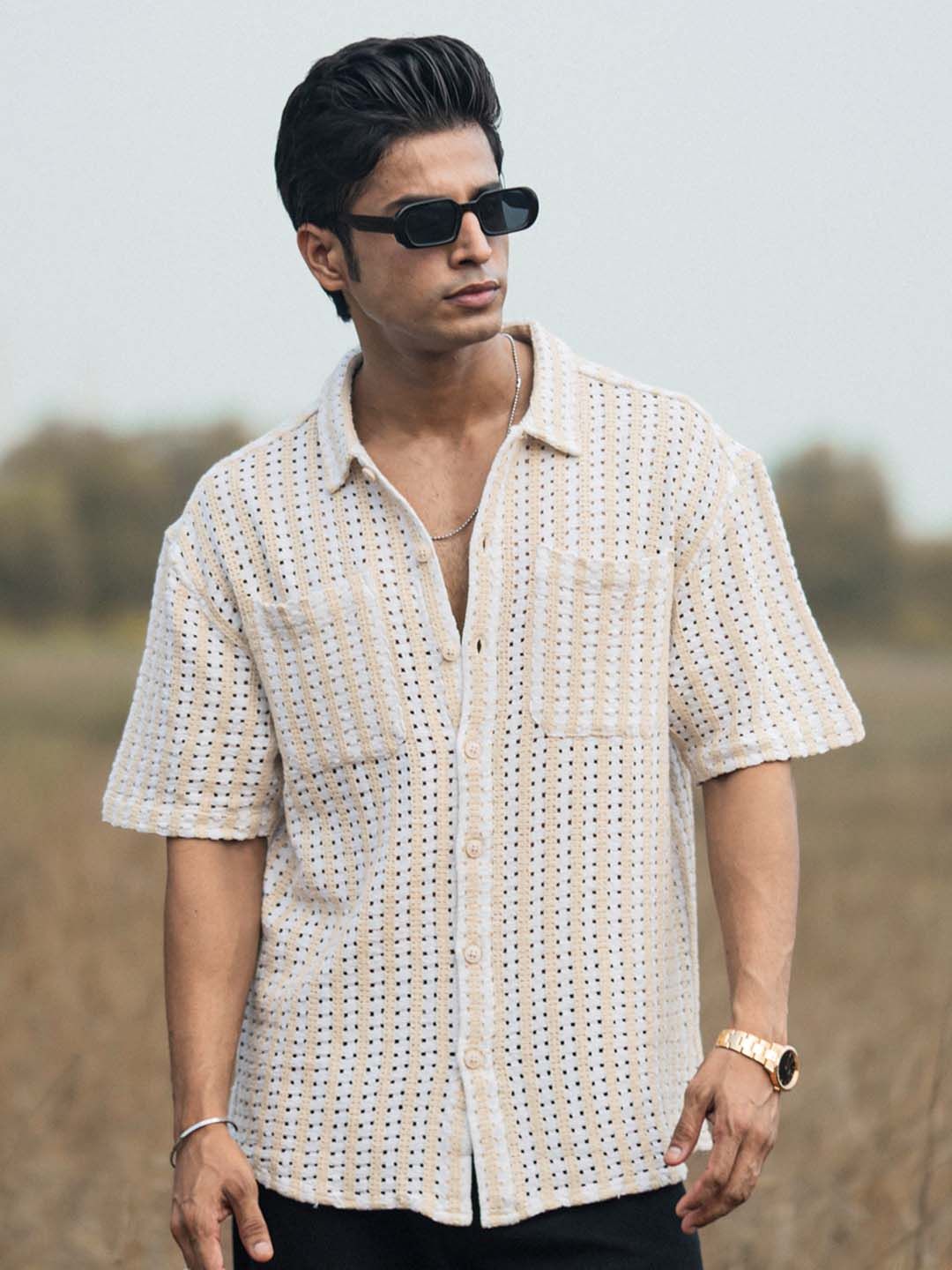 Powerlook Men Semi Sheer Oversized Casual Shirt