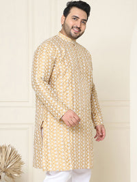 SOJANYA PLUS Lelaki Kurta Sulam Chikankari Emas & Putih
