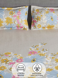 Story@home Beige & Yellow 180 TC Floral Queen Fitted Bedsheet With 2 Pillow Covers