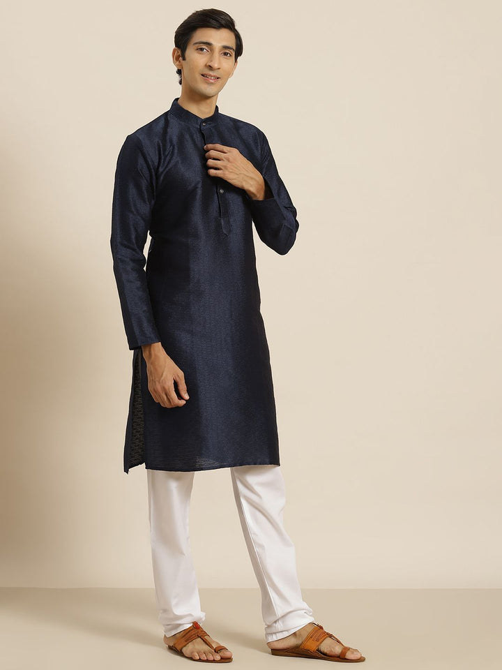 SOJANYA Men Navy Blue Woven Design Indigo Kurta