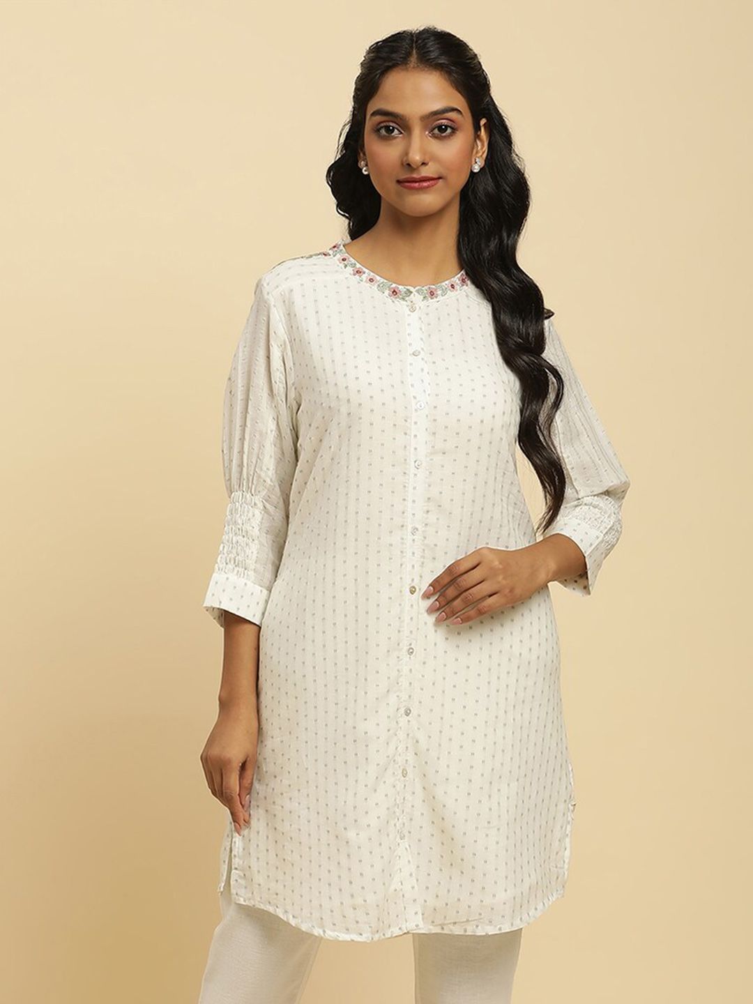 W Geometric Woven Design Thread Work A-Line Kurta