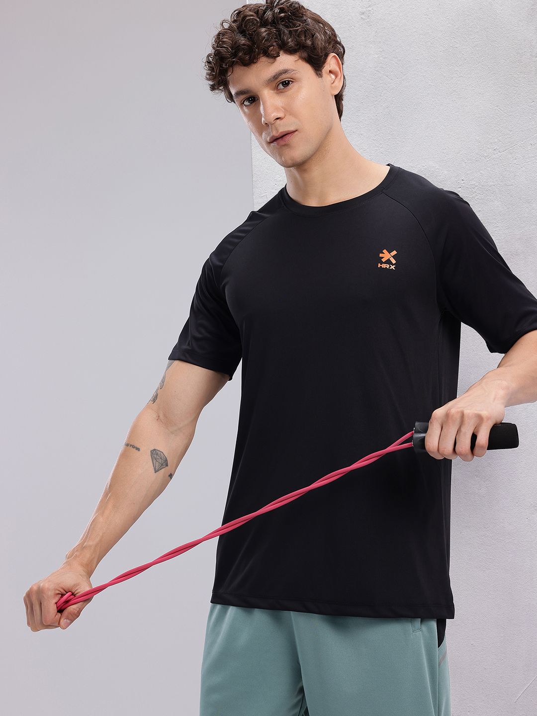 HRX by Hrithik Roshan Brand Logo Print Detail Raglan Sleeves Training T-shirt