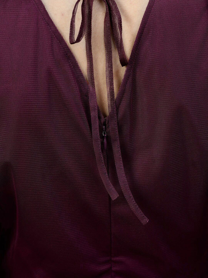 STREET 9 Burgundy Embellished Net Peplum Top