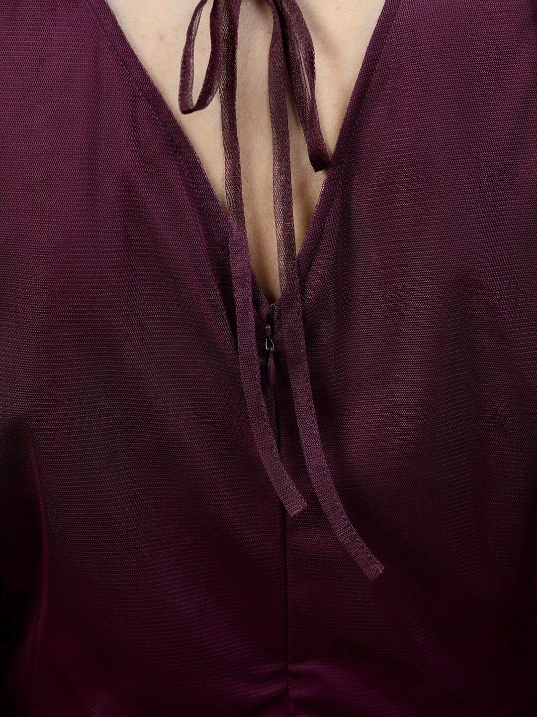 STREET 9 Burgundy Embellished Net Peplum Top