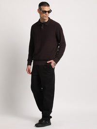 THE BEAR HOUSE Men Solid Pure Cotton Shirt Collar Sweater