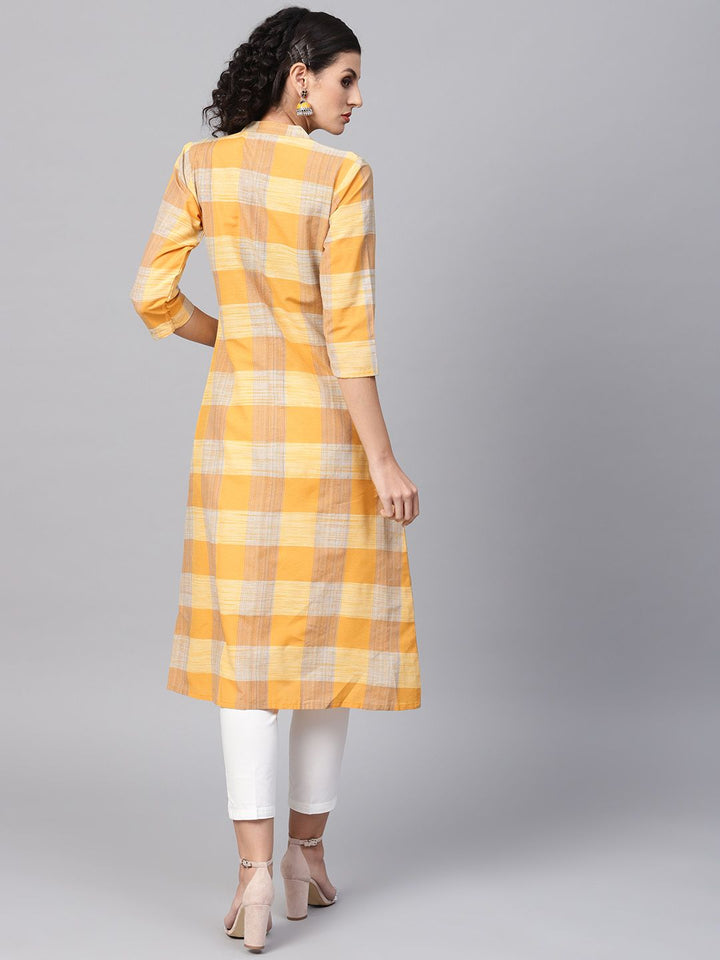 SOJANYA Women Yellow Checked A-Line Kurta