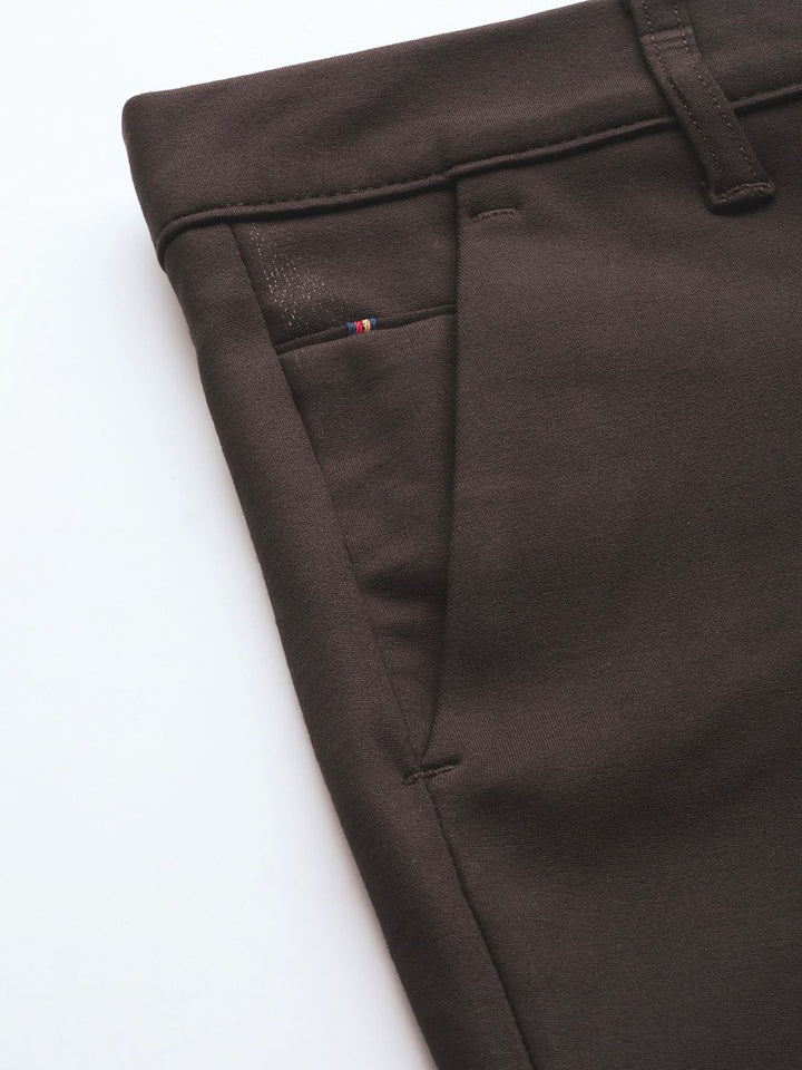 DENNISON Men Brown Smart Tapered Fit Easy Wash Chinos Trousers