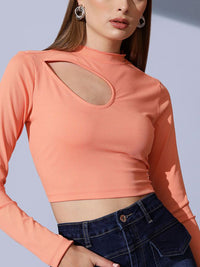 STREET 9 High Neck Cut Out Solid Crop Top