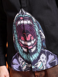 The Indian Garage Co Black Slim Fit Graphic Printed Spread Collar Cotton Casual Shirt