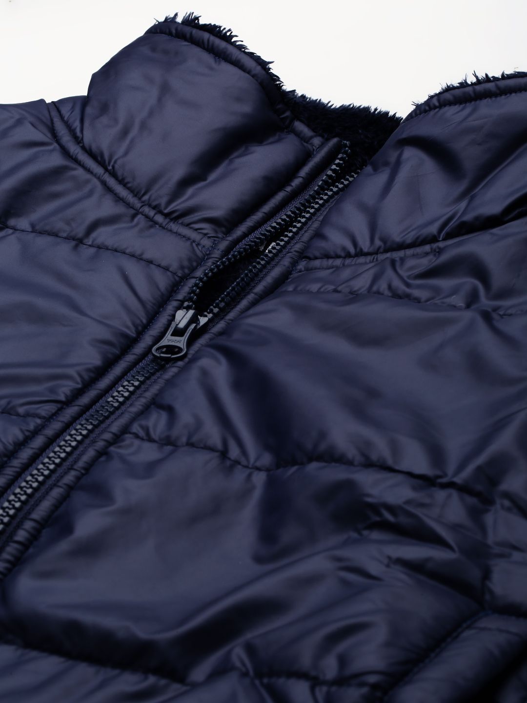 SASSAFRAS Women Navy Blue Crop Padded Jacket