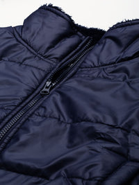 SASSAFRAS Women Navy Blue Crop Padded Jacket