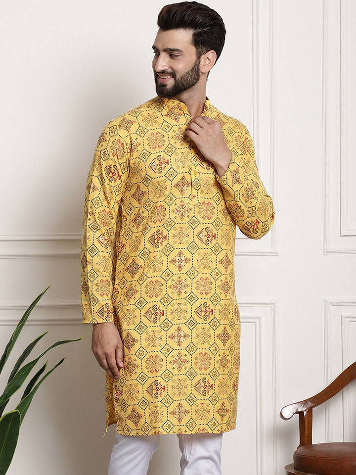 SOJANYA Men Cotton Linen Ethnic Motifs Printed Kurta