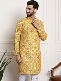 SOJANYA Men Cotton Linen Ethnic Motifs Printed Kurta