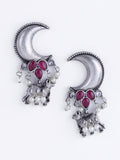 PANASH Silver-Plated Stones Studded & Beads Beaded Drop Earrings