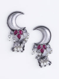 PANASH Silver-Plated Stones Studded & Beads Beaded Drop Earrings
