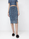 DressBerry Trippy Print Mesh Moment Slit Pencil Midi Skirt