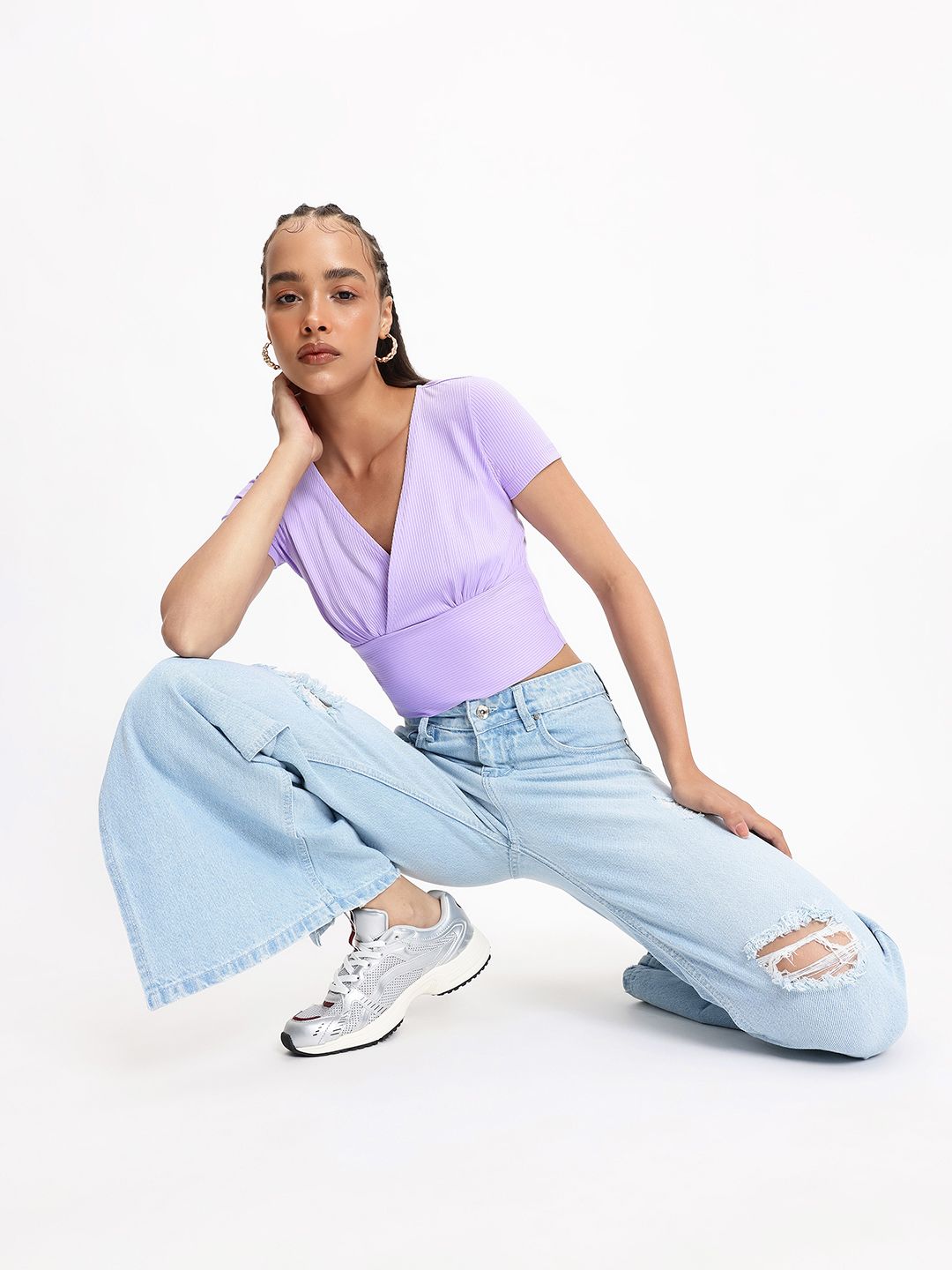 DressBerry Boss Babe Twist Wrap Style Ribbed Top