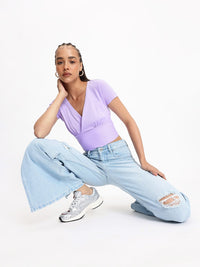 DressBerry Boss Babe Twist Wrap Style Ribbed Top