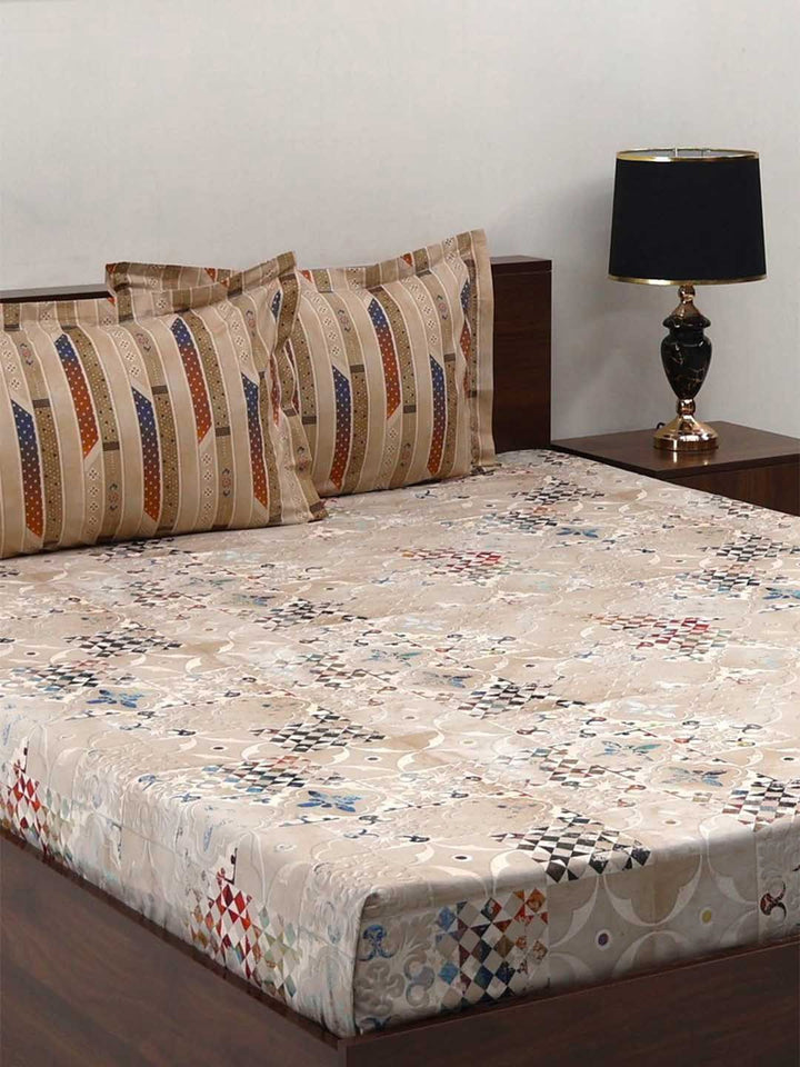 BOMBAY DYEING Fantasque Brown Floral Printed Cotton 180 TC King Bedsheet Set 2.74 x 2.74 m