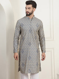 SOJANYA Floral Embroidered Mandarin Collar Pure Cotton Straight Kurta