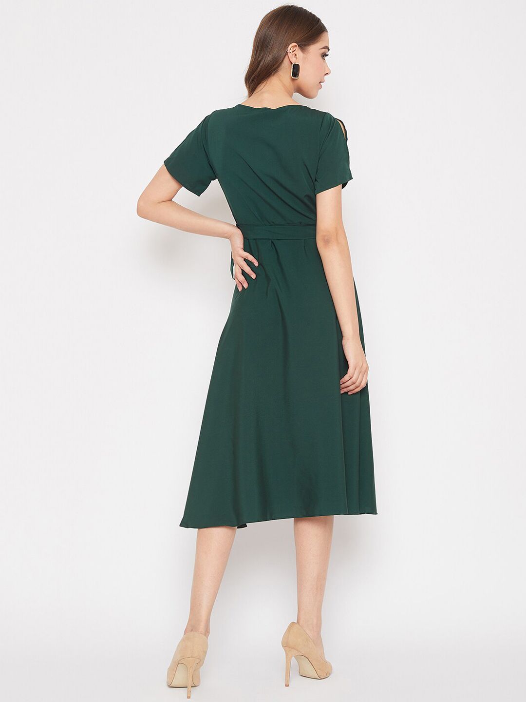 Berrylush Green Crepe Midi Wrap Dress