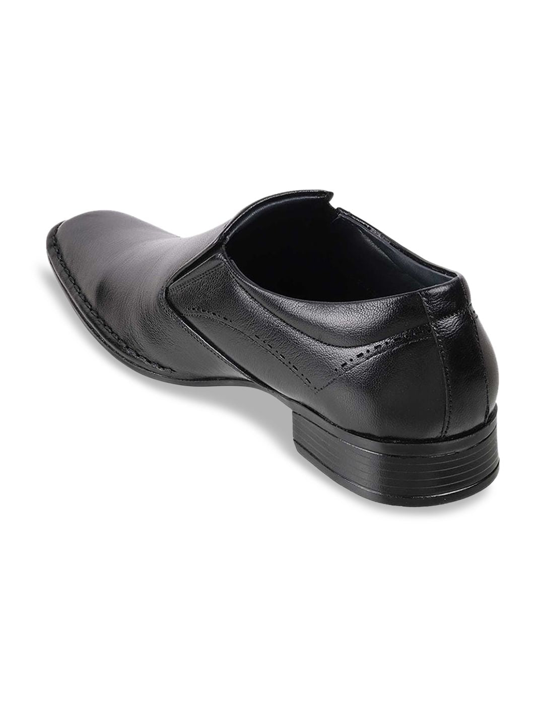 Mochi Men Black Solid Leather Formal Slip-Ons