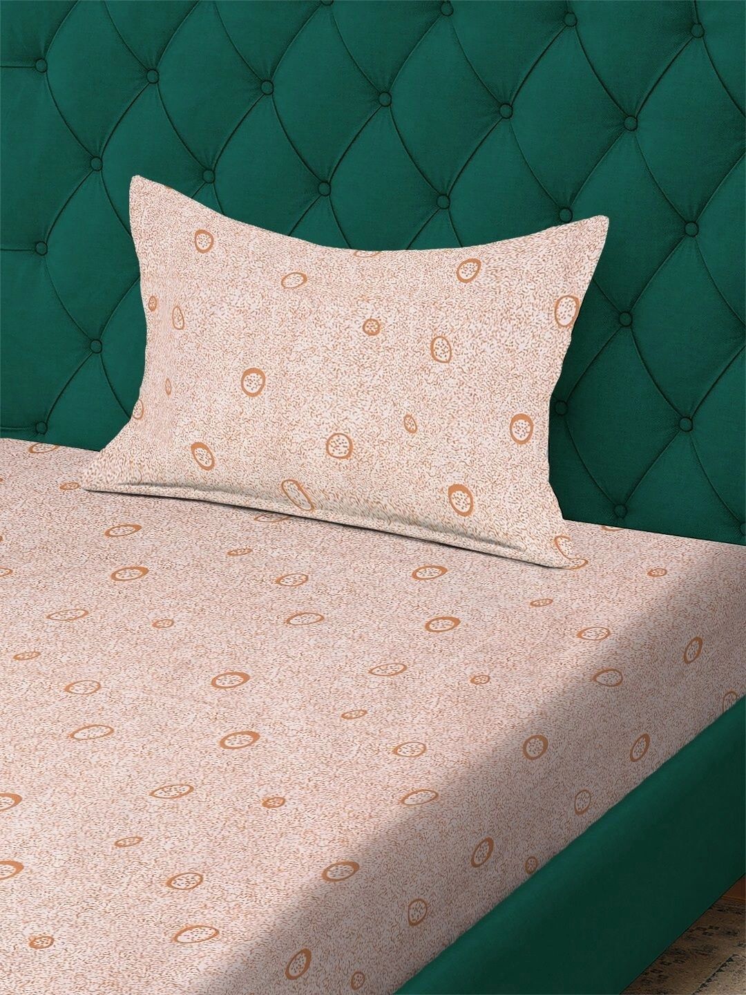 Moda Rapido X KLOTTHE Orange Geometric 300 TC Single Bedsheet with 1 Pillow Covers