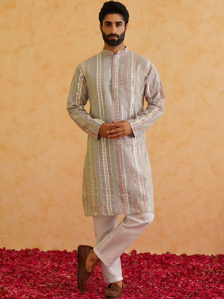 SOJANYA LUXE Mandarin Collar Embroidered Regular Kurta with Pyjamas