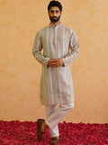 SOJANYA LUXE Mandarin Collar Embroidered Regular Kurta with Pyjamas