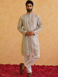 SOJANYA LUXE Mandarin Collar Embroidered Regular Kurta with Pyjamas