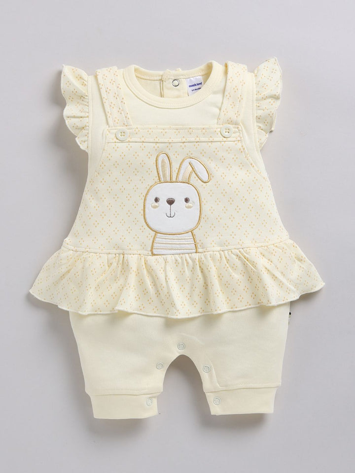 Moms Love Infant Girls Printed Cotton Rompers with Applique Detail