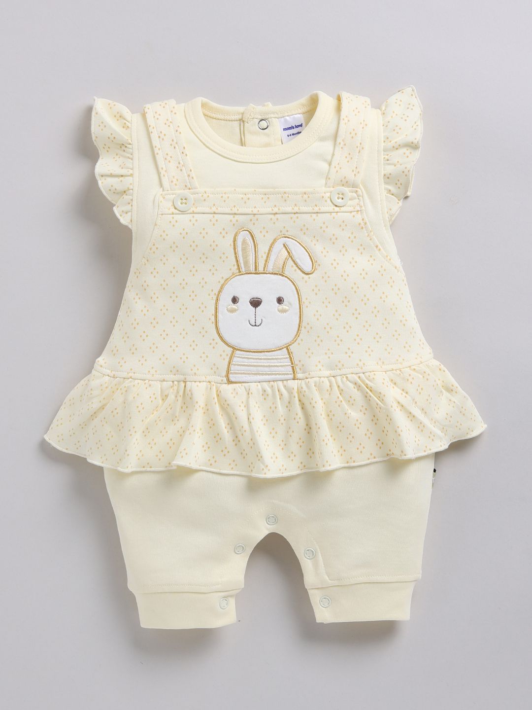 Moms Love Infant Girls Printed Cotton Rompers with Applique Detail