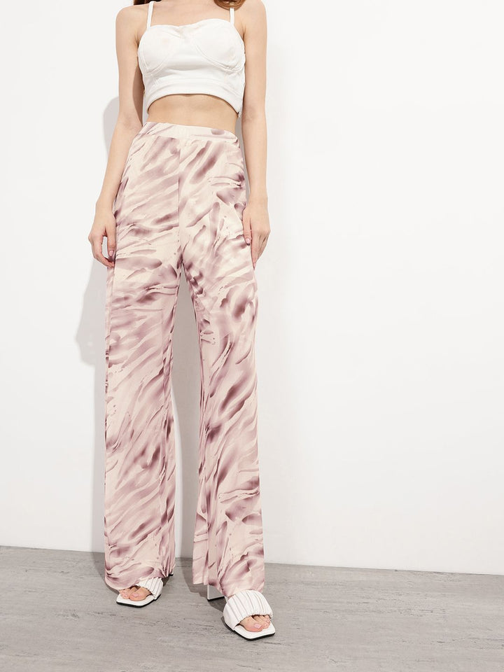 DressBerry Women Breezy Strokes Mesh Wide Leg Trousers
