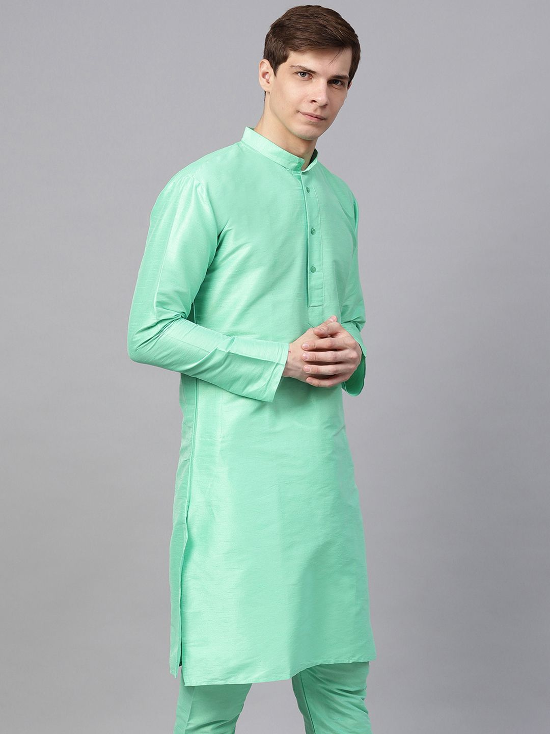 SOJANYA Men Sea Green Solid Straight Kurta