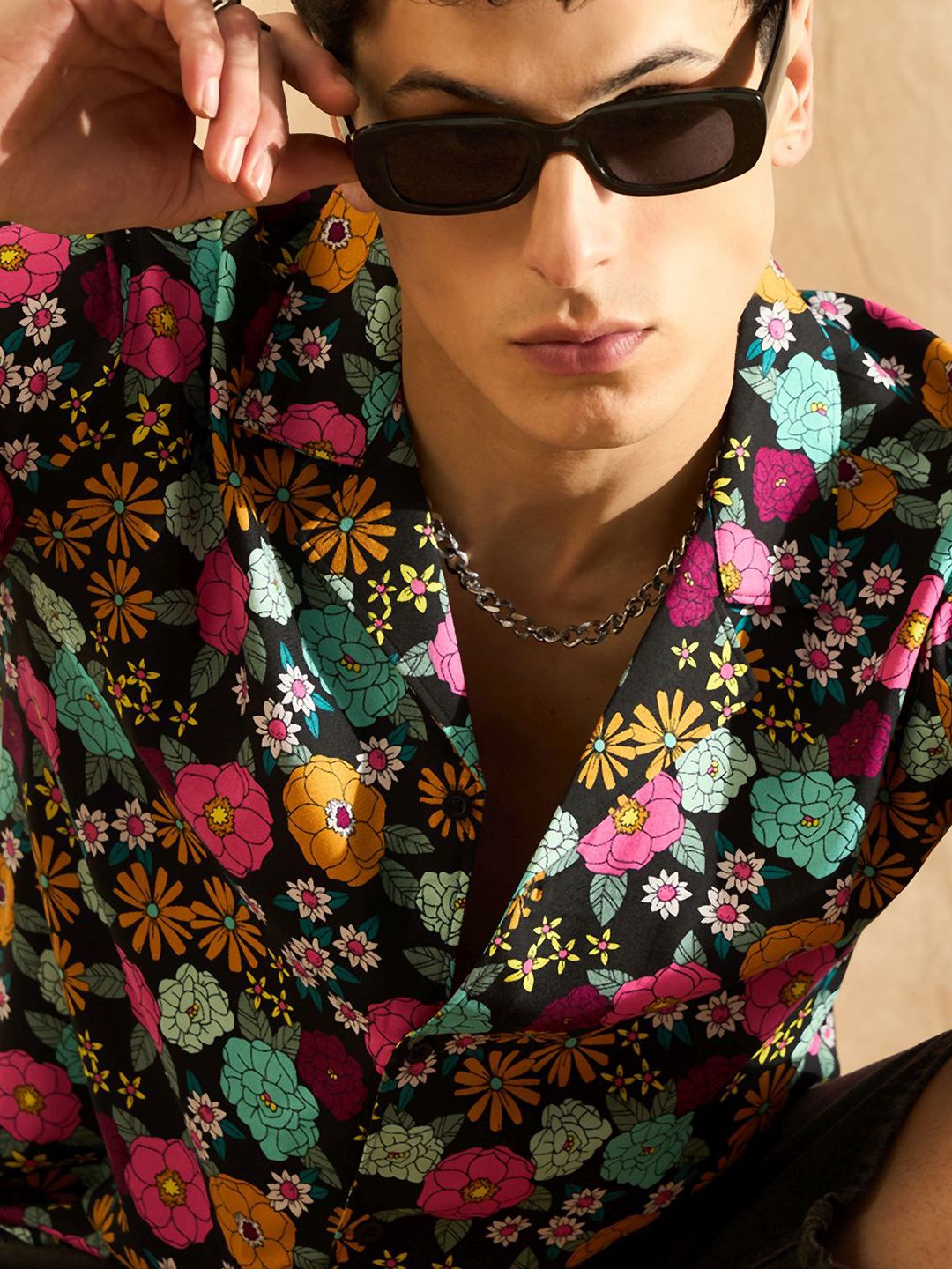 DENNISON Smart Oversized Floral Printed Cuban Collar Casual Shirt