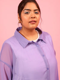 CURVY STREET Button Cuff Long Sleeves Longline Sheer Casual Shirt