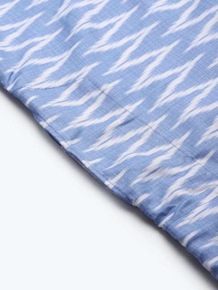 SOJANYA Men Blue & White Pure Cotton Chevron Printed Kurta
