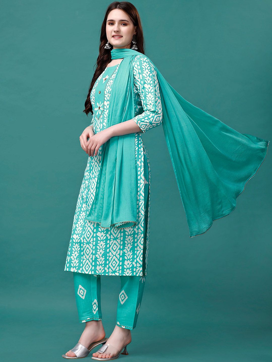 KALINI Bandhani Printed Gotta PattiKurta With Trousers & Dupatta