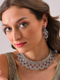 SOHI Women Silver-Plated Pink Stone Studded Jewellery Set