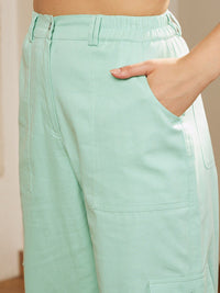 Berrylush Green Relaxed High-Rise Cotton Trousers