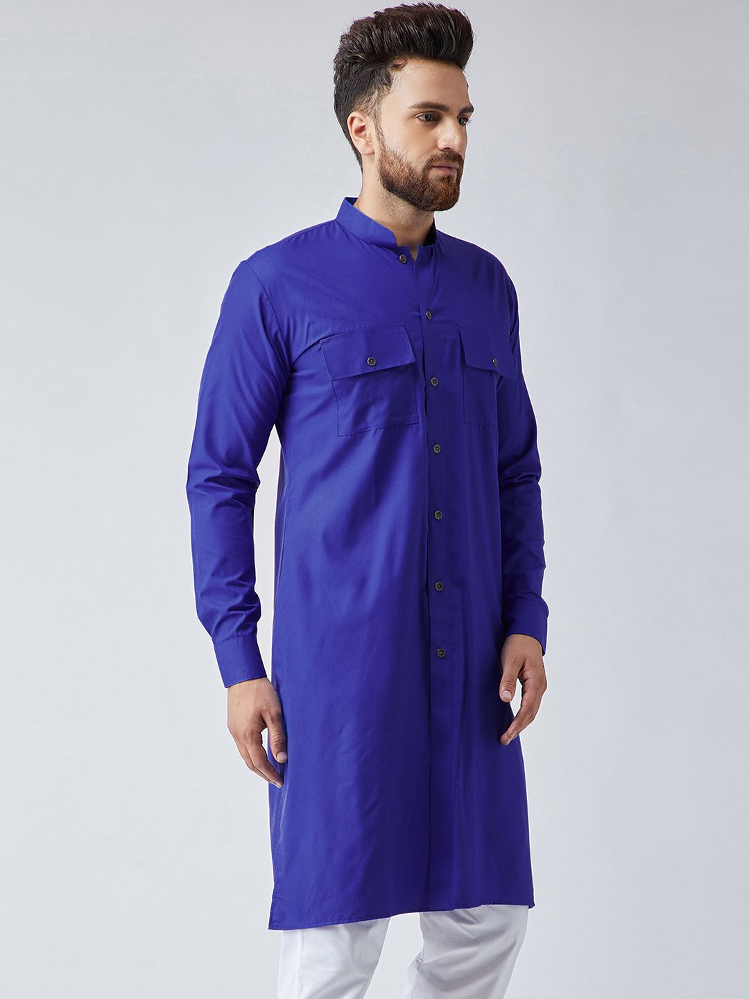 SOJANYA Men Blue Solid Pathani Kurta