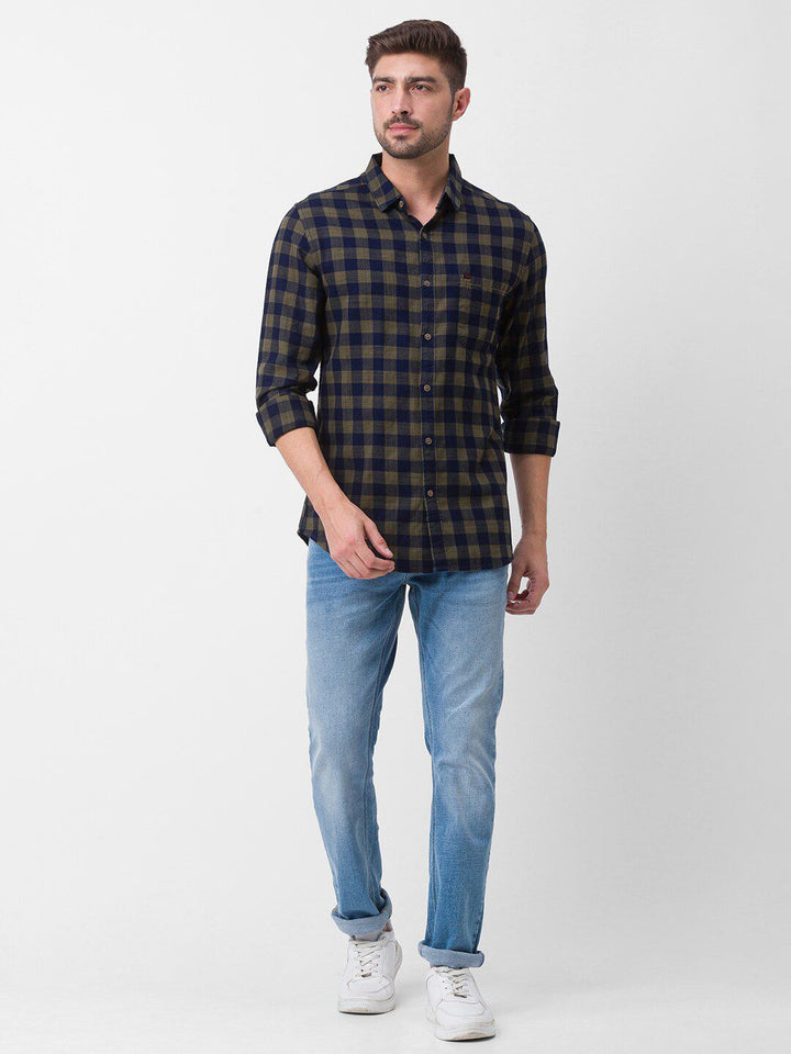 SPYKAR Men Green Slim Fit Buffalo Checks Casual Shirt