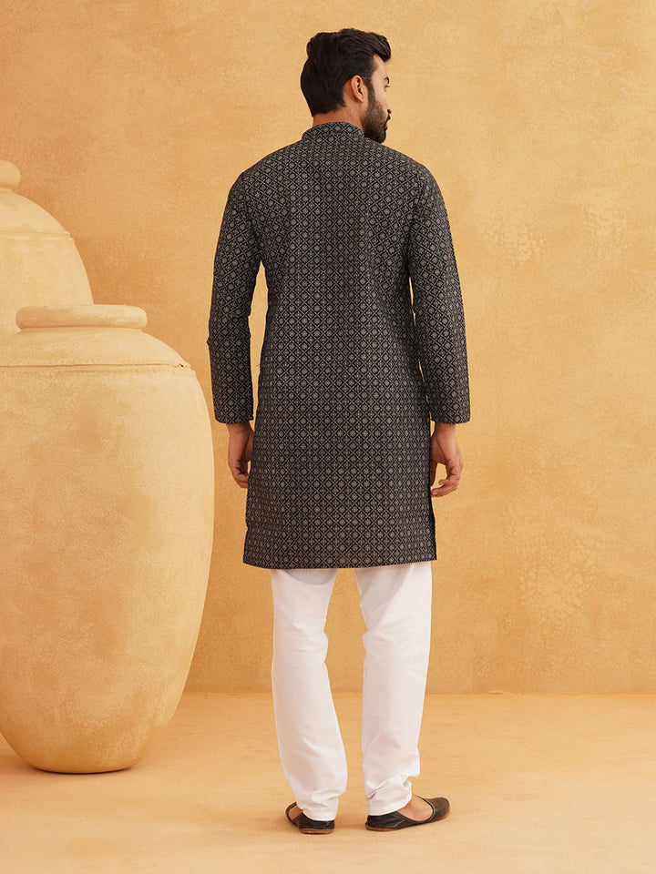SOJANYA Kurta Linen Kapas Bercetak Geometrik Lelaki