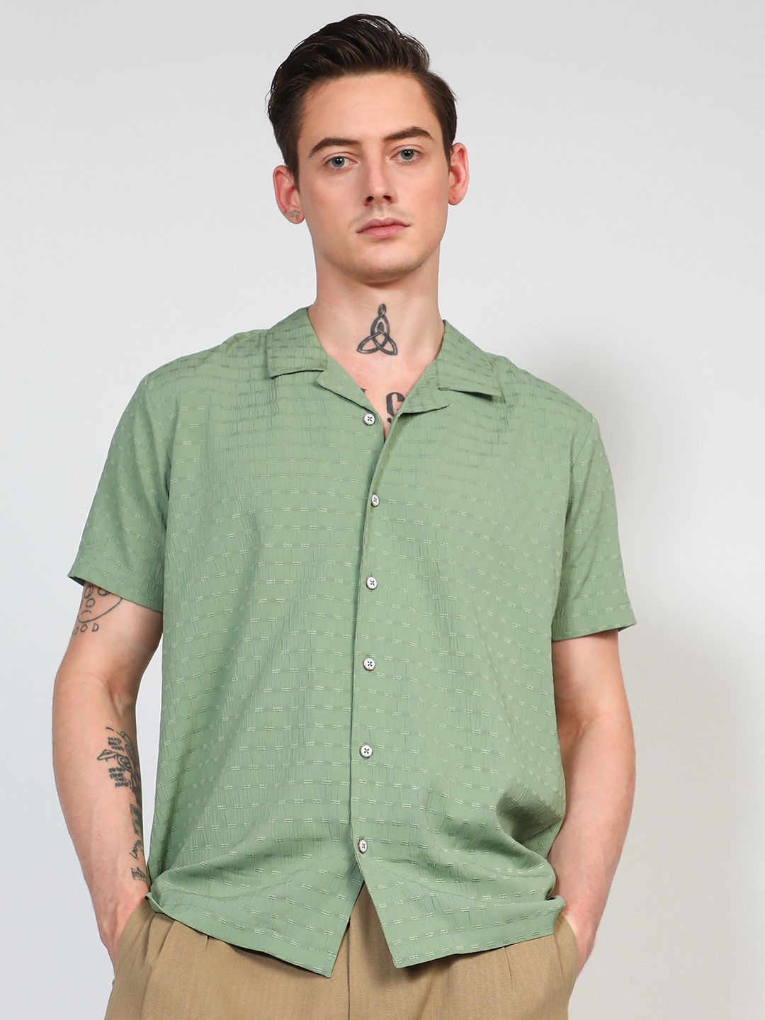 Campus Sutra Men Comfort Opaque Cuban Collar Creased Casual Shirt