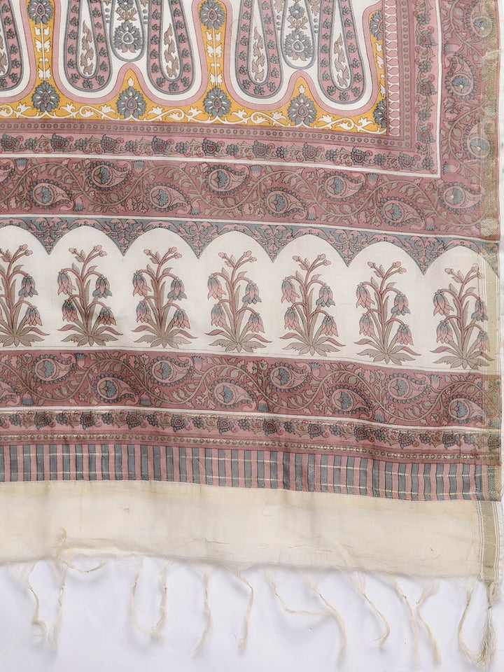 Libas Women Mauve  Kurta with Ethnic Motifs Print Dupatta & Trousers