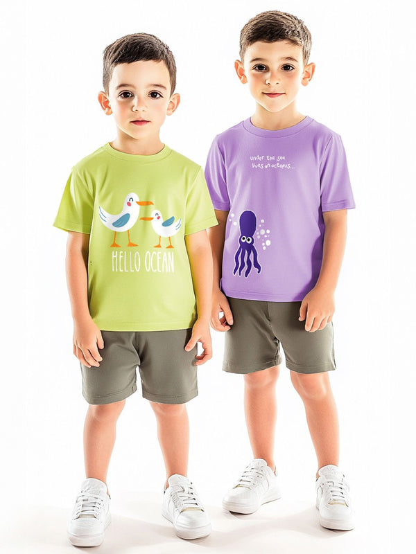Nauti Nati Boys Pack of 2 Antimicrobial Graphic Printed Round Neck Cotton T-shirts