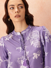 all about you Floral Print Tie-Up Neck Puff Sleeve Top