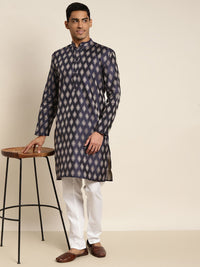 SOJANYA Men Black & Gold-Toned Ethnic Motifs Jacquard Kurta
